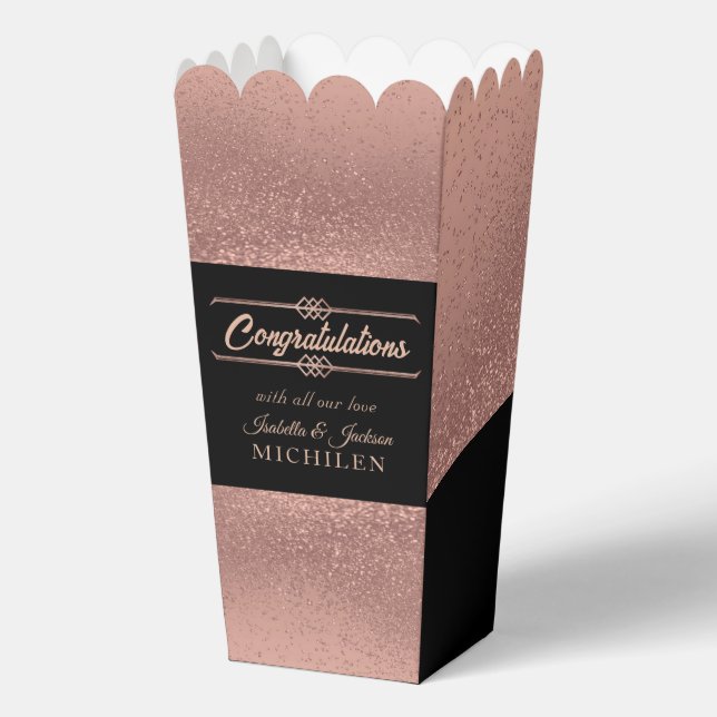 Beautiful Black and Rose Gold Glitter Favor Boxes (Front)