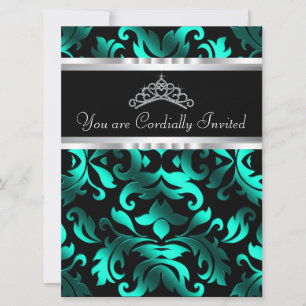 Beautiful Black and Teal Blue Quinceanera Invitation