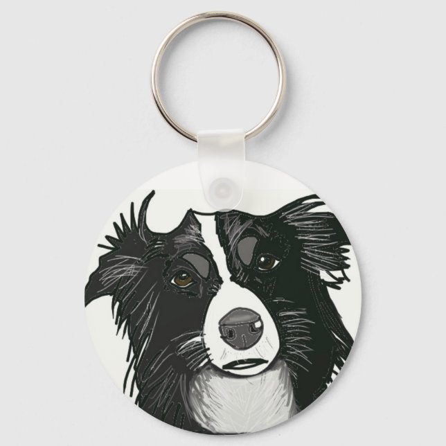 Beautiful Black and White Border Collie  Keychain (Front)
