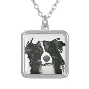 Beautiful Black and White Border Collie Silver Plated Necklace