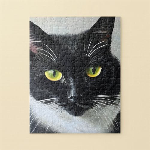 Beautiful Black and White Cat Portrait Jigsaw Puzzle
