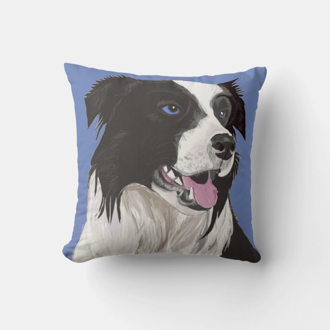 Beautiful Black and White Collie with blue eyes Throw Pillow (Front)