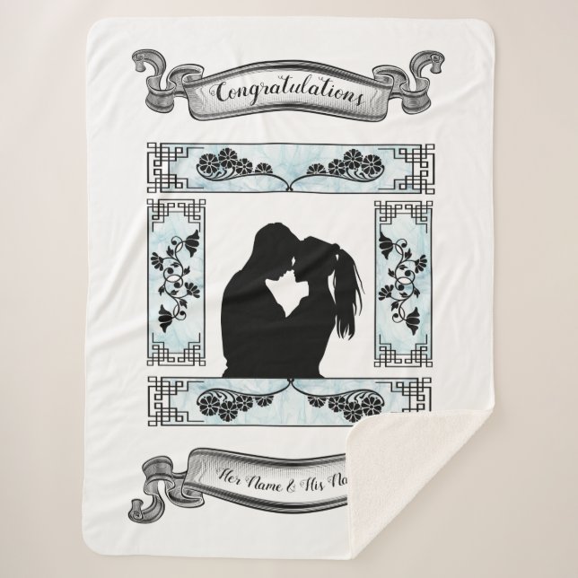 Beautiful Black and White Couple Silhouette Sherpa Blanket (Front)