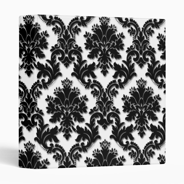 Beautiful Black and White Damask Pattern 3 Ring Binder (Front/Spine)