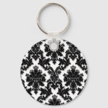 Beautiful Black and White Damask Pattern Keychain