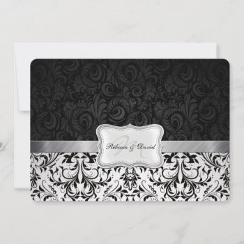 Beautiful Black And White Damask Rehearsal Dinner Invitation by weddingsNthings at Zazzle