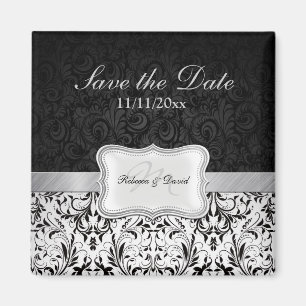 Beautiful Black and White Damask Save the Date Magnet