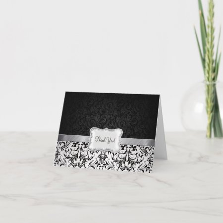 Beautiful Black And White Damask Thank You Card