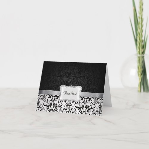 Beautiful Black and White Damask Thank You Card