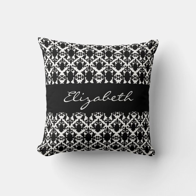 Beautiful Black and White Damask Throw Pillow (Front)