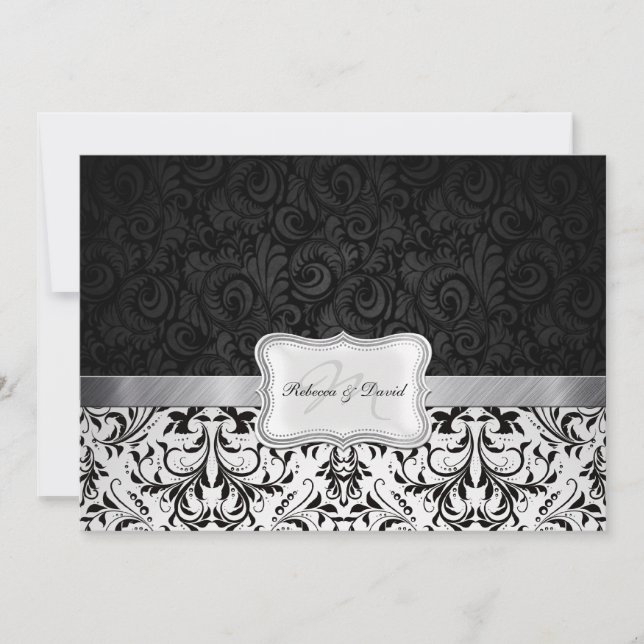 Beautiful Black and White Damask Wedding invites (Front)