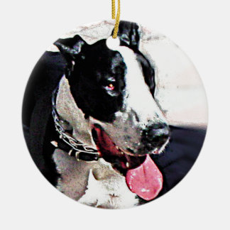 Beautiful Black and White Dog Ceramic Ornament