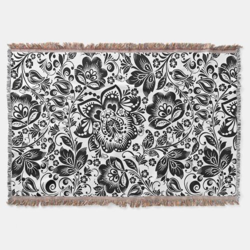 Beautiful Black And White Floral Pattern Throw Blanket