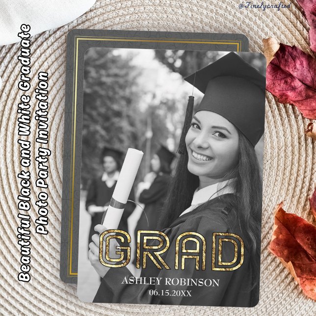 Beautiful Black and White Graduate Photo Party Invitation (Creator Uploaded)