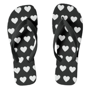 Beautiful black and white hearts printed flip flops