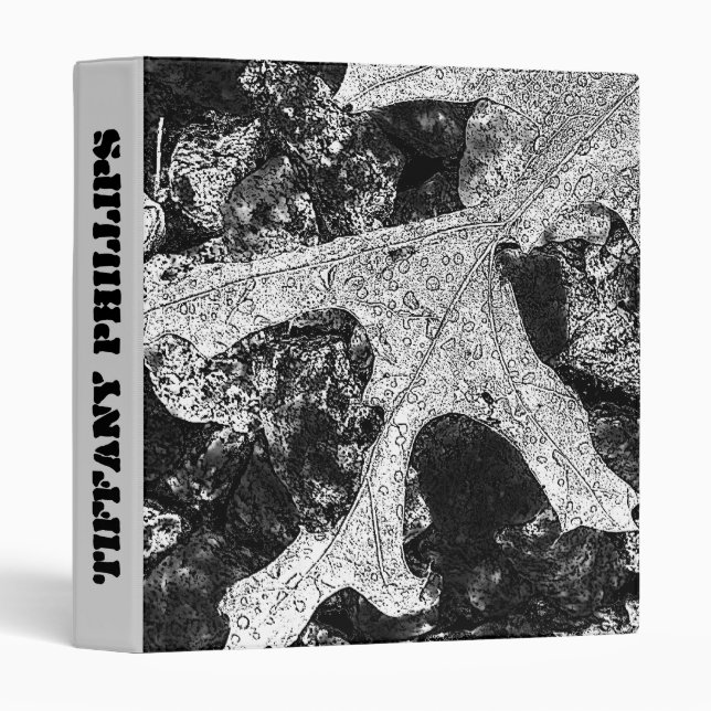 Beautiful Black and White Leaf Sketch 3 Ring Binder (Front/Spine)