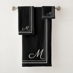 Beautiful Black and White Monogram Bath Towel Set