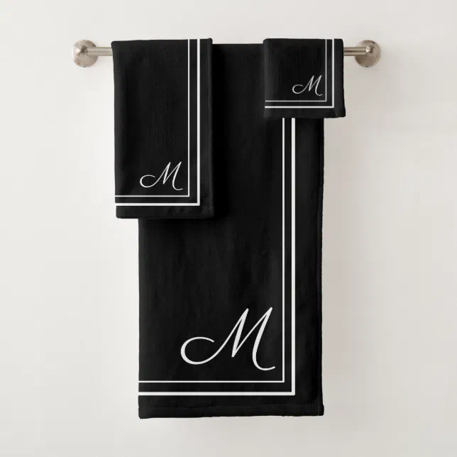 Beautiful Black and White Monogram Bath Towel Set | Zazzle