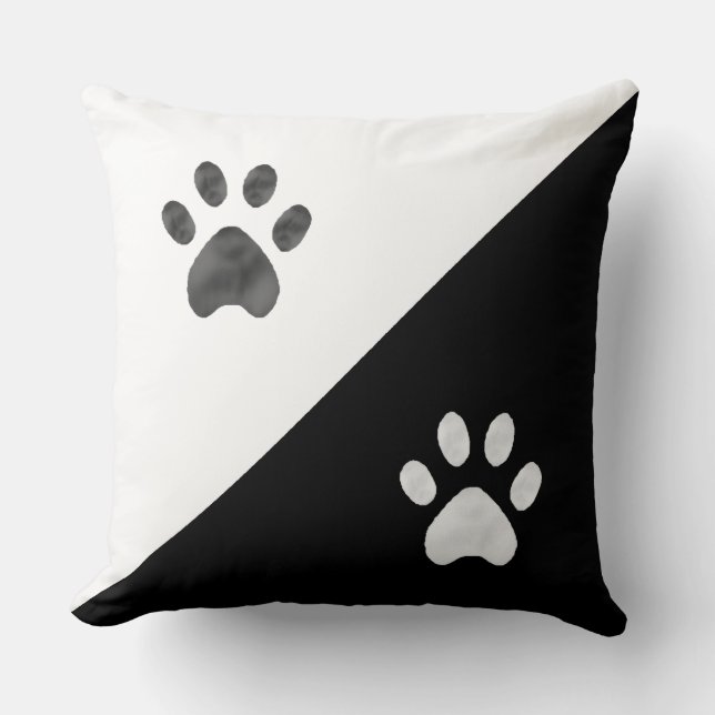Beautiful Black and White Paws Throw Pillow (Front)