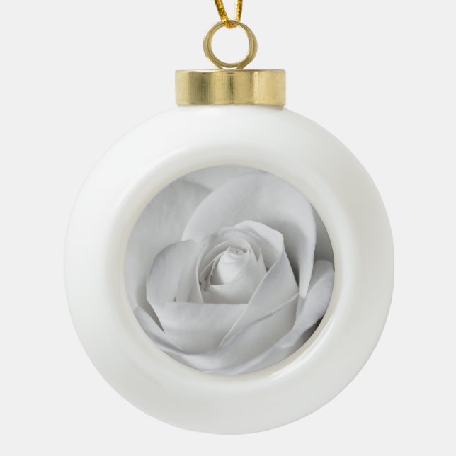 Beautiful Black and White Rose Ceramic Ball Christmas Ornament (Front)