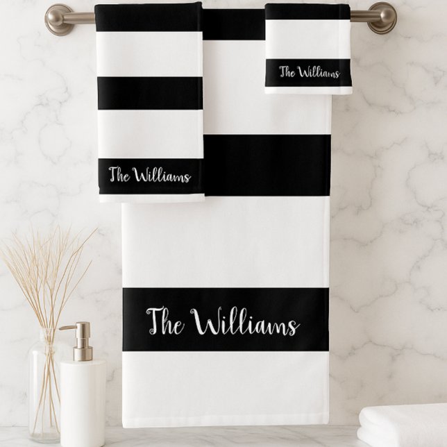 Beautiful Black and White Stripes Bath Towel Set (Creator Uploaded)