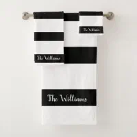 Modern Black And White Striped Bath Towel Set, Zazzle