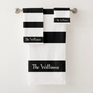 Beautiful Black and White Stripes Bath Towel Set