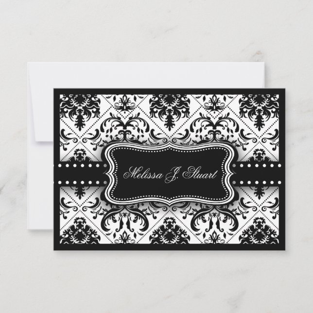 Beautiful Black and White Vintage Damask Invites (Front)