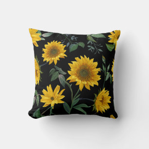 Beautiful Black and Yellow Sunflower Floral Throw Pillow