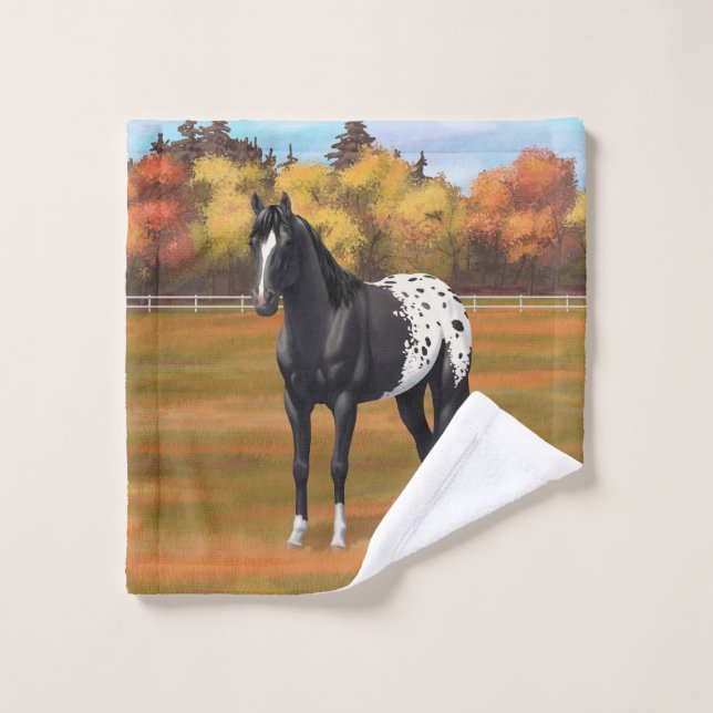 Beautiful Black Appaloosa Quarter Horse Stallion Bath Towel Set (Wash Cloth)