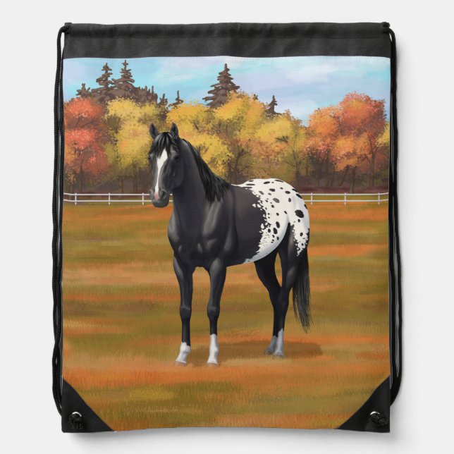 Beautiful Black Appaloosa Quarter Horse Stallion Drawstring Bag (Front)