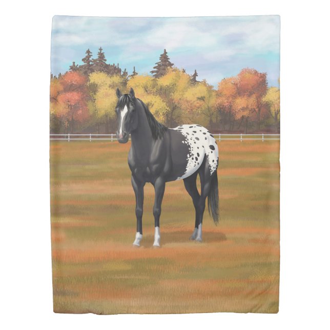 Beautiful Black Appaloosa Quarter Horse Stallion Duvet Cover (Front)