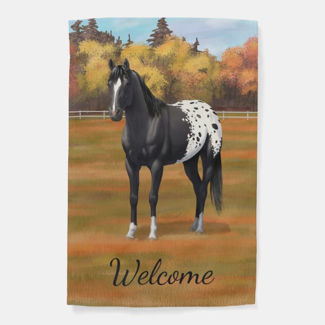 Beautiful Black Appaloosa Quarter Horse Stallion Garden Flag (Front)