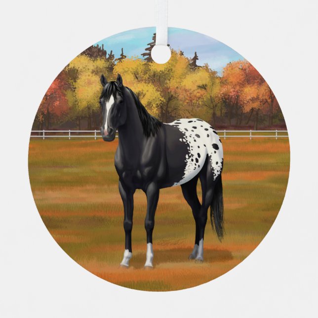 Beautiful Black Appaloosa Quarter Horse Stallion Metal Ornament (Front)