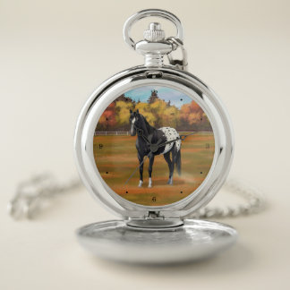 Beautiful Black Appaloosa Quarter Horse Stallion Pocket Watch