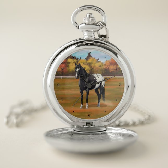 Beautiful Black Appaloosa Quarter Horse Stallion Pocket Watch (Inside)