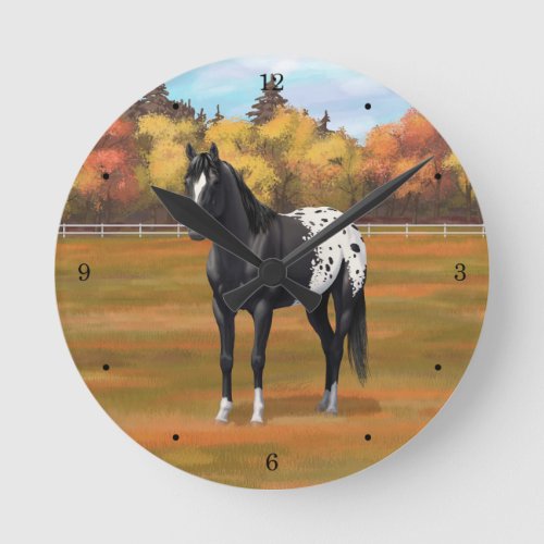 Beautiful Black Appaloosa Quarter Horse Stallion Round Clock