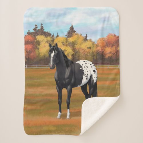 Beautiful Black Appaloosa Quarter Horse Stallion Sherpa Blanket