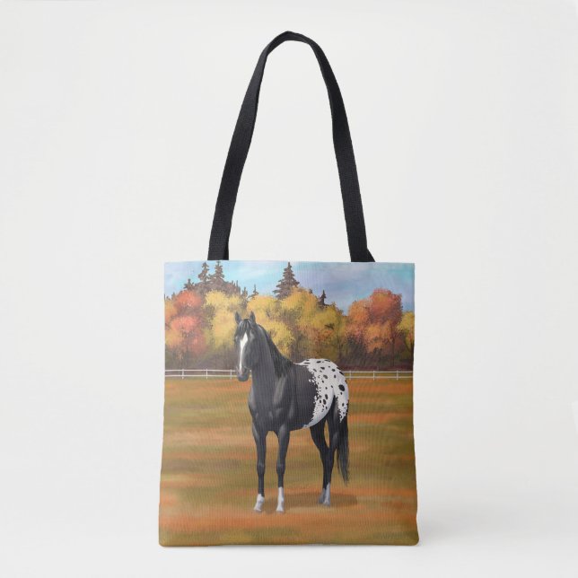 Beautiful Black Appaloosa Quarter Horse Stallion Tote Bag (Front)