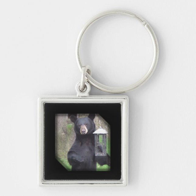 Beautiful Black Bear Enjoying Snack Keychain (Front)