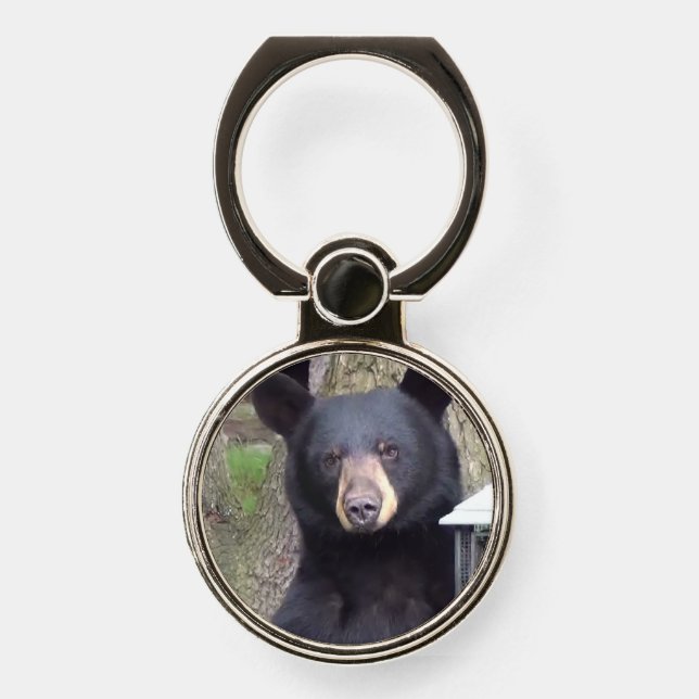Beautiful Black Bear Enjoying Snack Phone Ring Stand (Front)