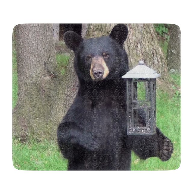 Beautiful Black Bear Glass Cutting Board (Front)