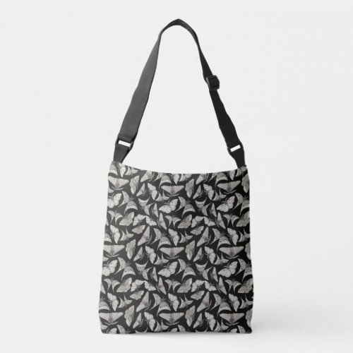 Beautiful Black Beige Moth Butterfly Pattern  Crossbody Bag