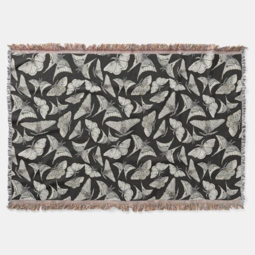 Beautiful Black Beige Moth Butterfly Pattern  Throw Blanket