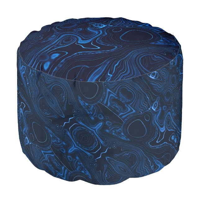 Beautiful black blue geode inspired sturdy pouf (Angled Front)