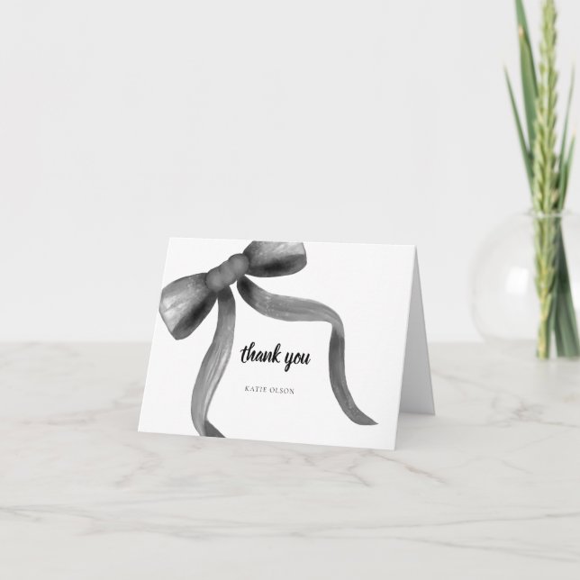 Beautiful Black Bow Folded Thank You Card (Front)