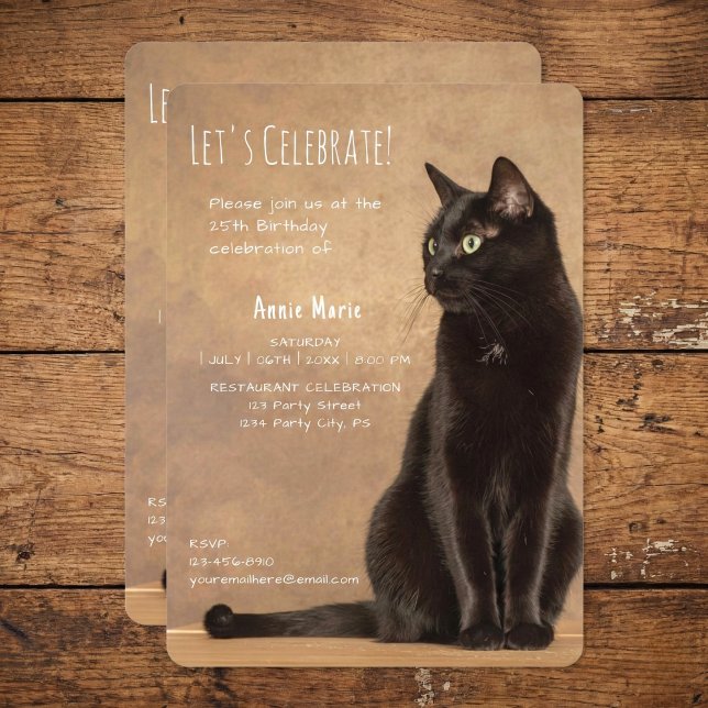 Beautiful Black Cat Birthday Invitation (The cat's meow invite.)