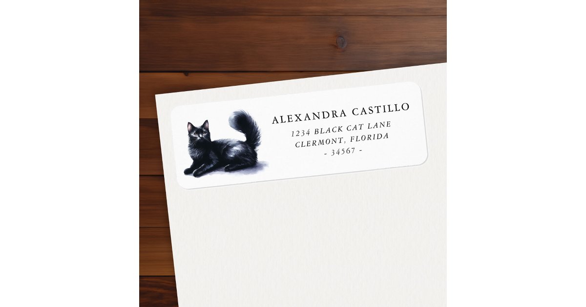 Cat Lable Beautiful Black Cat Custom Name Label | Zazzle