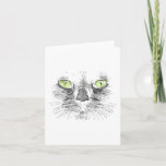 Beautiful Black Cat Face Big Green Eyes Cool Hallo Card