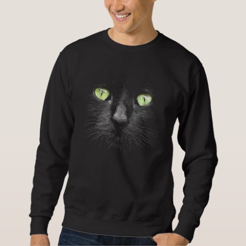 Beautiful Black Cat Face Big Green Eyes Cool Hallo Sweatshirt